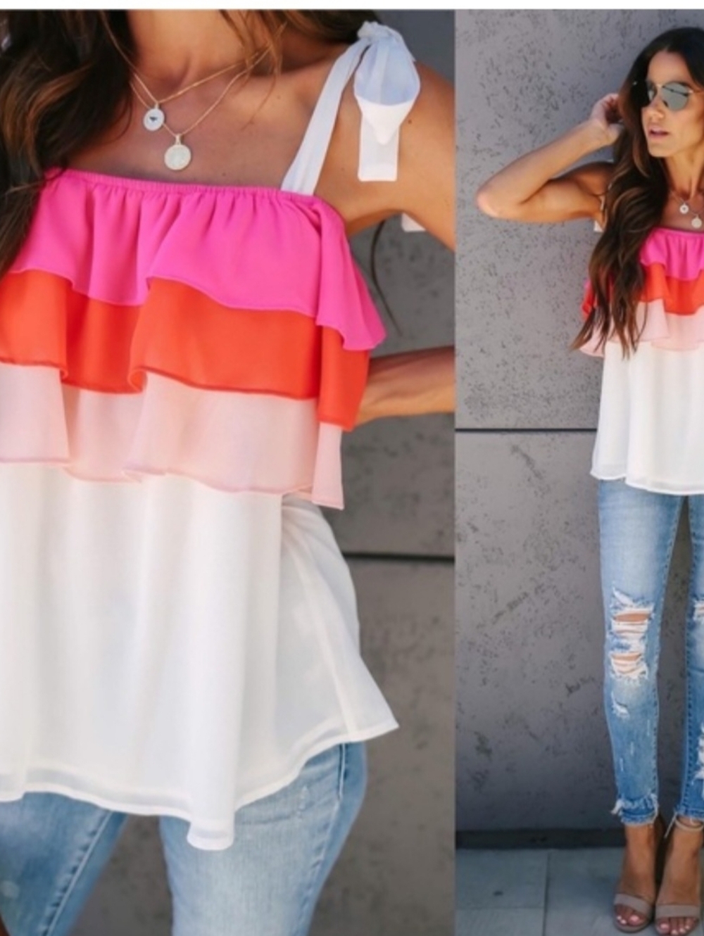 Vici Collection Lovie Ruffle Shoulder Tie Top